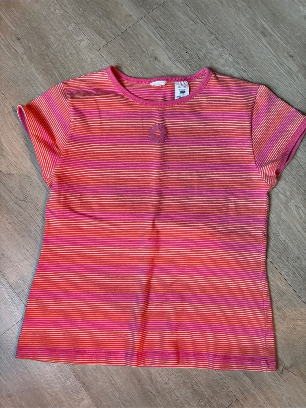 Girls' Striped Short Sleeve Tee in Pink & Orange